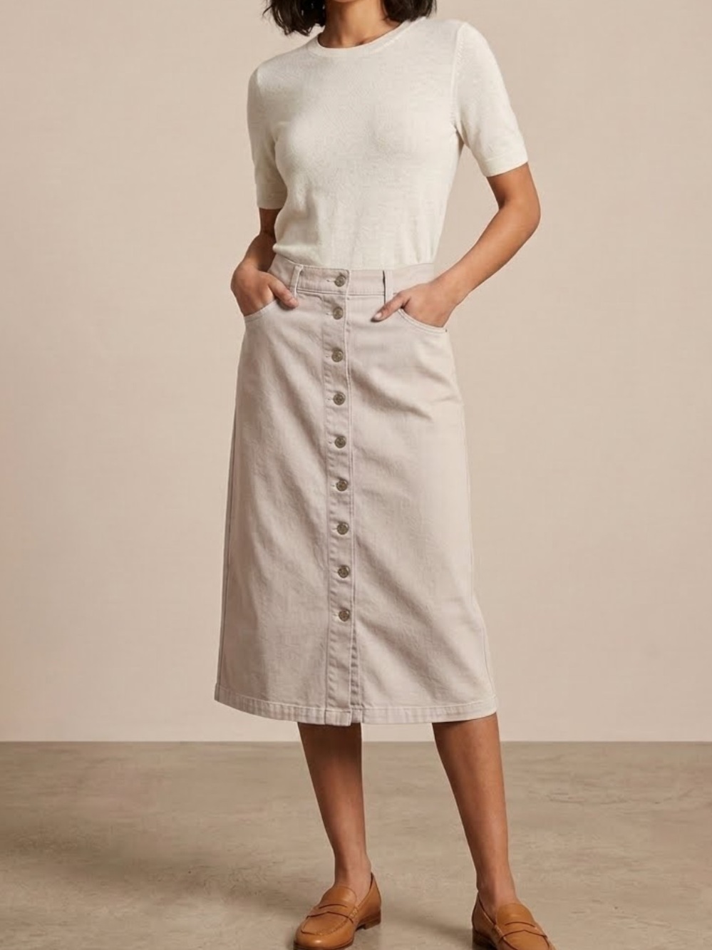 Lauren Ralph Lauren White Button-Front Midi Skirt | Classic Spring Preppy Style